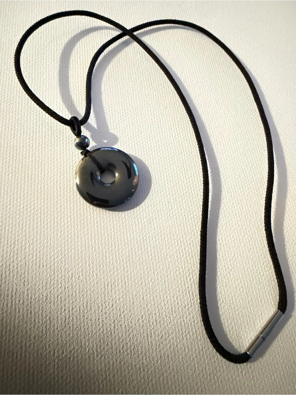 Hematite Donut Pendant Necklace - Black